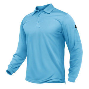 TACVASEN Sky Blue Long Sleeve Quick Dry Tactical Performance Polo Shirt