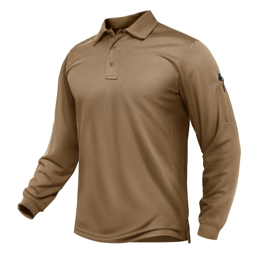 TACVASEN Coyote Brown Long Sleeve Quick Dry Tactical Performance Polo Shirt