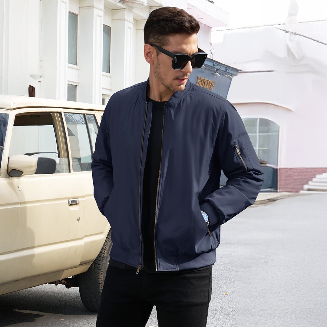TACVASEN Khaki Vintage Bomber Jacket Padded Lined Coat