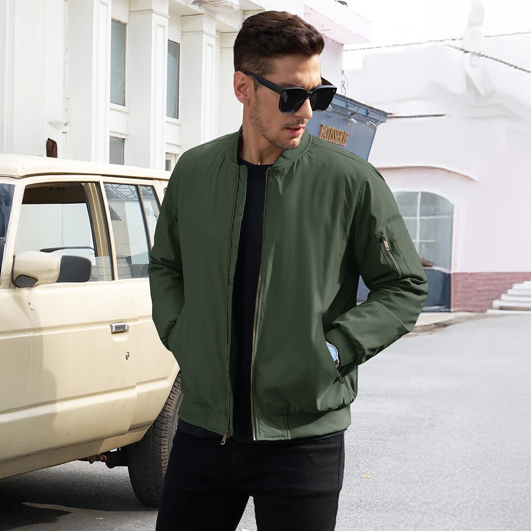 TACVASEN Khaki Vintage Bomber Jacket Padded Lined Coat