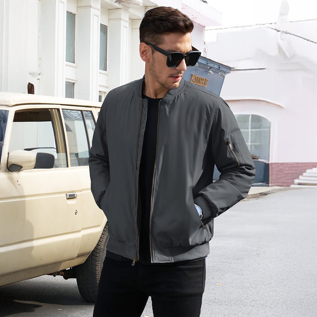 TACVASEN Khaki Vintage Bomber Jacket Padded Lined Coat