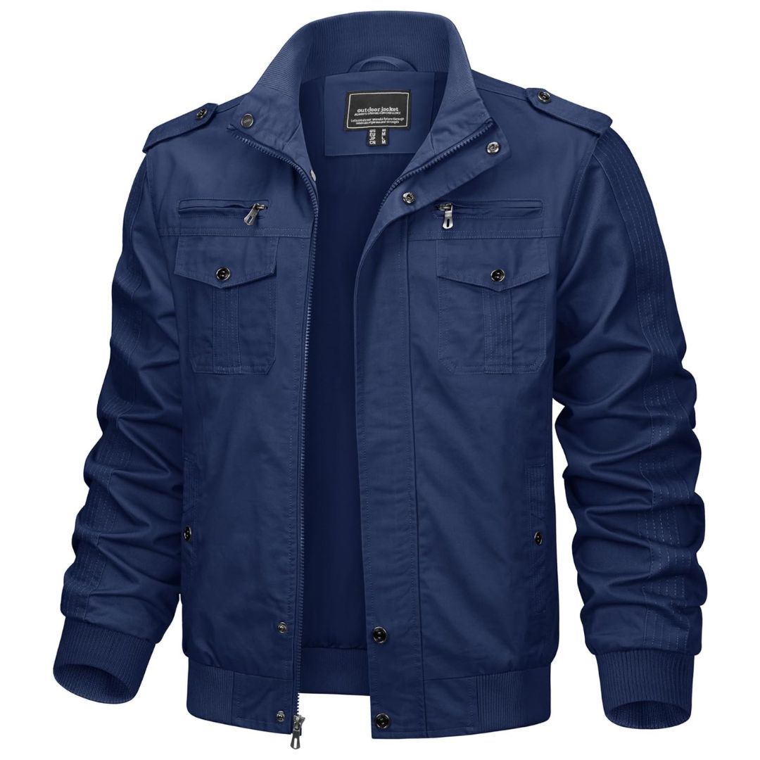 TACVASEN Denim Blue Men's Military Cargo Jacket Lightweight Tactical Windbreaker