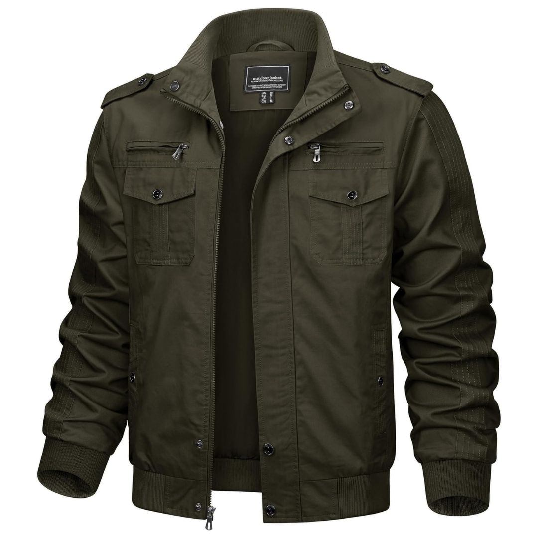 TACVASEN Army Green Men's Military Cargo Jacket Lightweight Tactical Windbreaker