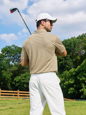 TACVASEN Khaki Men's Moisture Wicking Golf Quick Dry Polo Shirts