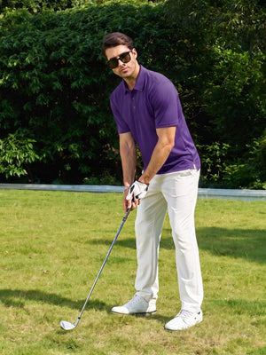 TACVASEN Purple Men's Moisture Wicking Golf Quick Dry Polo Shirts