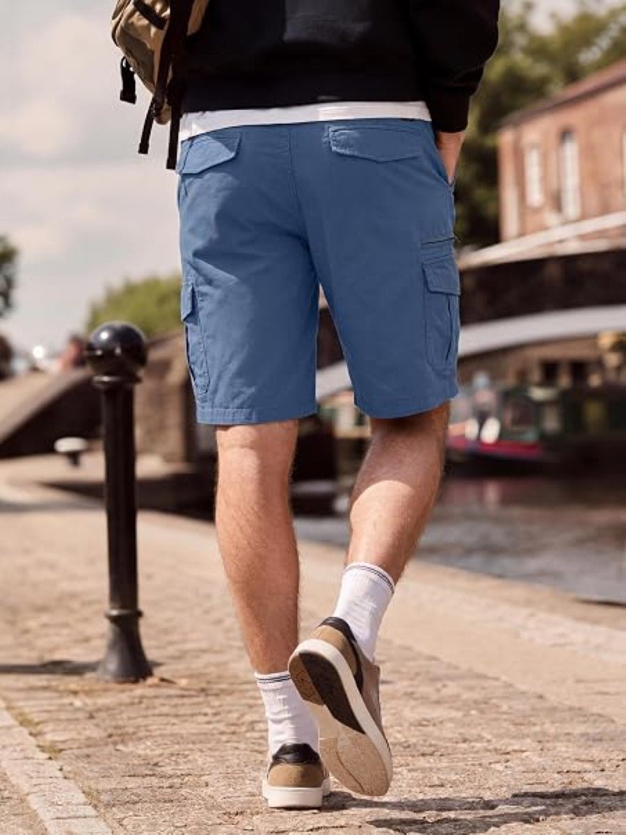 TACVASEN Blue Grey Mens Outdoor Hiking Cotton Cargo Shorts