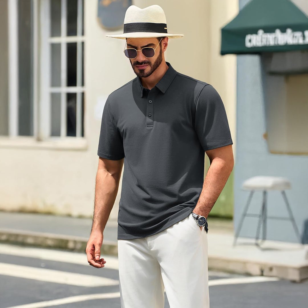 TACVASEN Dark Gray Men's Pique Polo Shirt Short Sleeve Cooling Golf Top