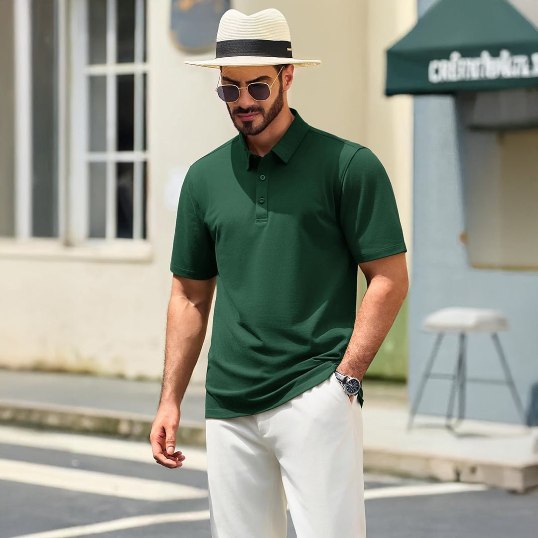 TACVASEN Dark Green Men's Pique Polo Shirt Short Sleeve Cooling Golf Top