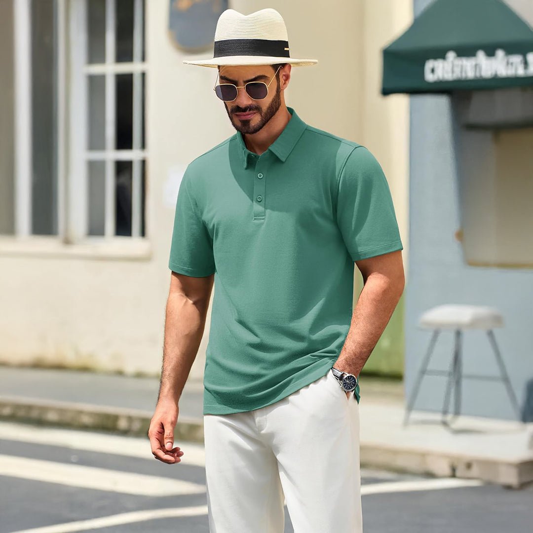 TACVASEN Gray Green Men's Pique Polo Shirt Short Sleeve Cooling Golf Top