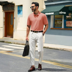 TACVASEN Gray Pink Men's Pique Polo Shirt Short Sleeve Cooling Golf Top