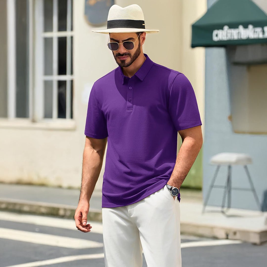 TACVASEN Purple Men's Pique Polo Shirt Short Sleeve Cooling Golf Top