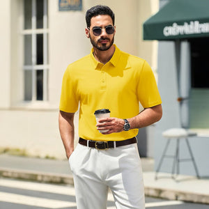TACVASEN Yellow Men's Pique Polo Shirt Short Sleeve Cooling Golf Top
