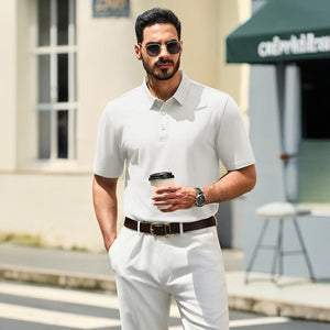 TACVASEN White Men's Pique Polo Shirt Short Sleeve Cooling Golf Top
