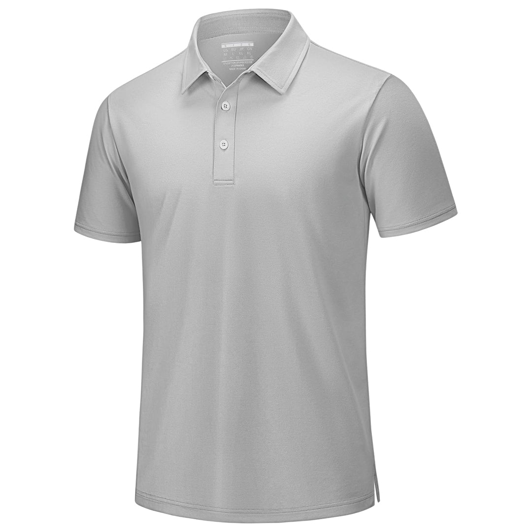 TACVASEN Light Grey Men's Pique Polo Shirt Short Sleeve Cooling Golf Top
