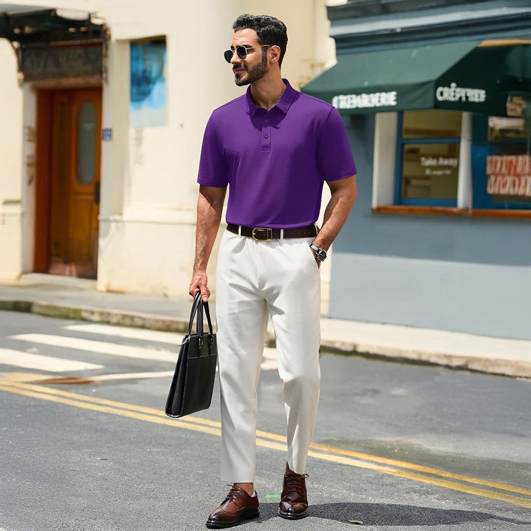 TACVASEN Purple Men's Pique Polo Shirt Short Sleeve Cooling Golf Top