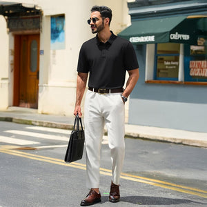 TACVASEN Black Men's Pique Polo Shirt Short Sleeve Cooling Golf Top