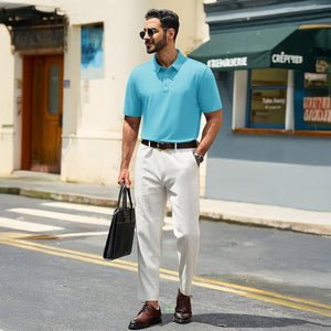 TACVASEN Sky Blue Men's Pique Polo Shirt Short Sleeve Cooling Golf Top