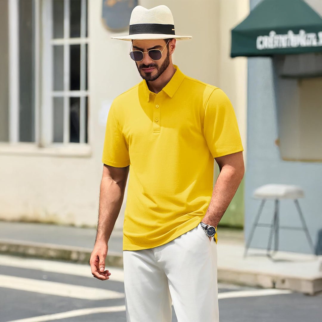 TACVASEN Yellow Men's Pique Polo Shirt Short Sleeve Cooling Golf Top
