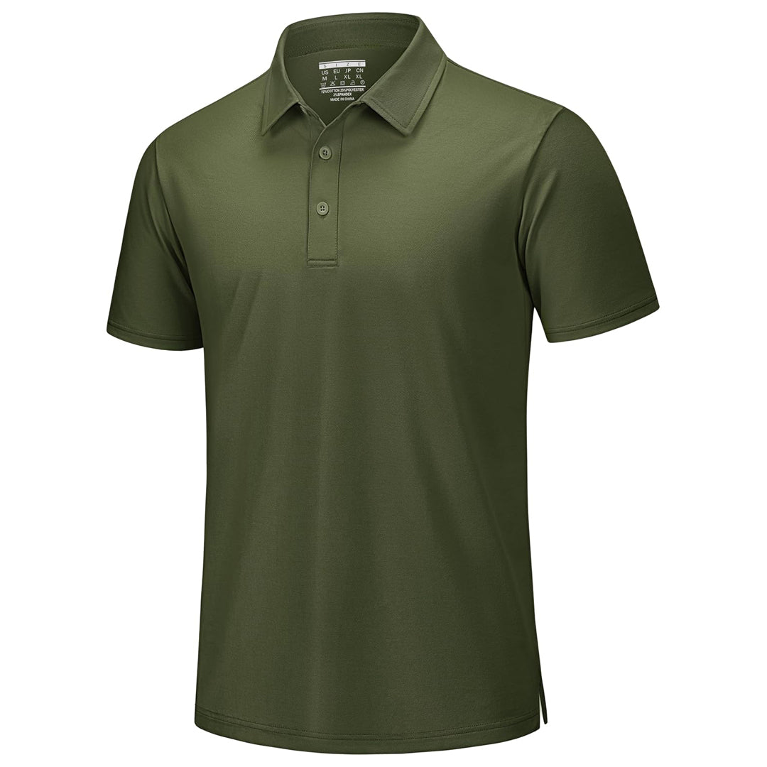 TACVASEN Army Green Men's Pique Polo Shirt Short Sleeve Cooling Golf Top