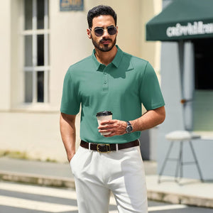 TACVASEN Gray Green Men's Pique Polo Shirt Short Sleeve Cooling Golf Top