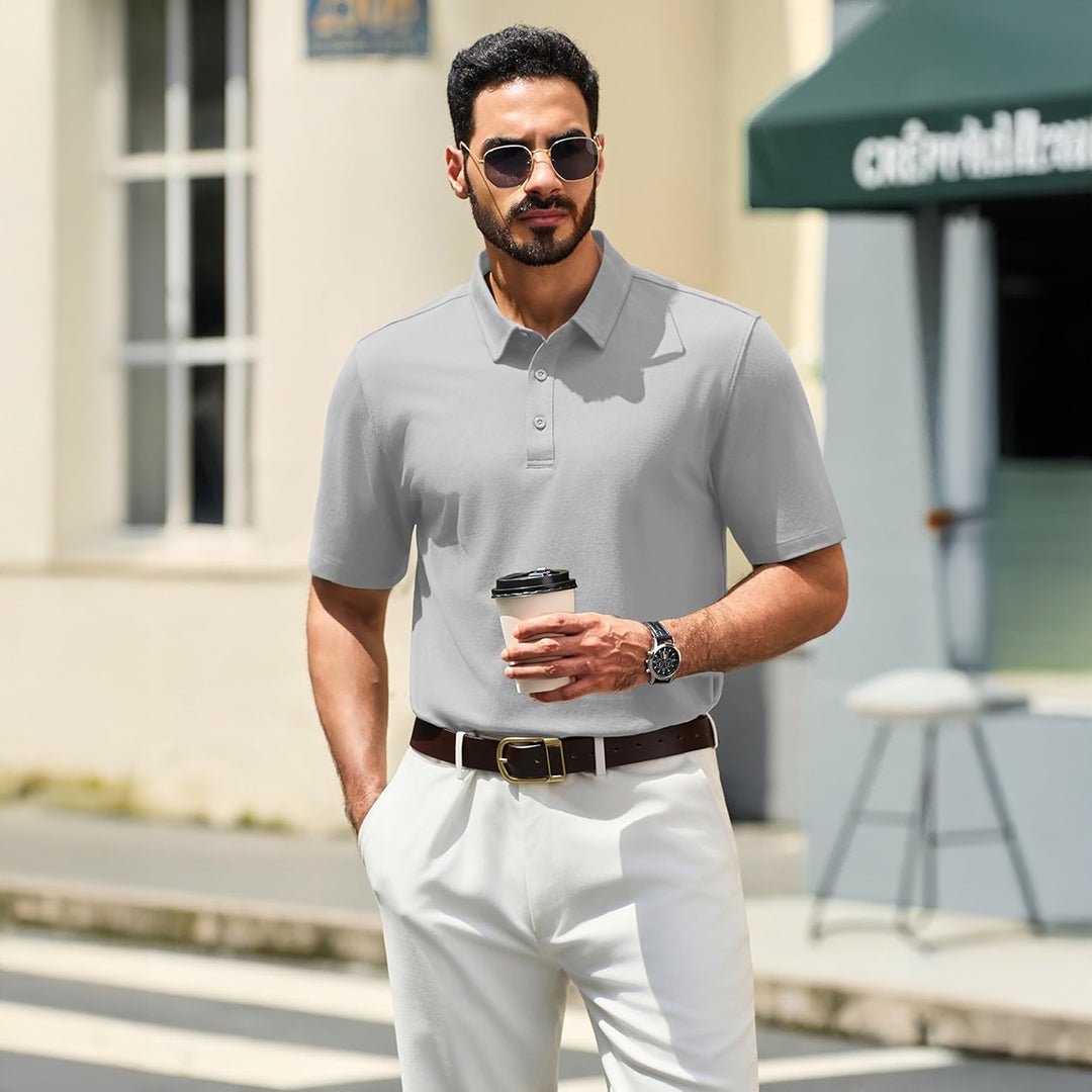 TACVASEN Gray Pink Men's Pique Polo Shirt Short Sleeve Cooling Golf Top