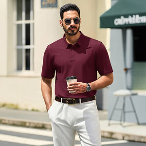 TACVASEN Wine Red Men's Pique Polo Shirt Short Sleeve Cooling Golf Top