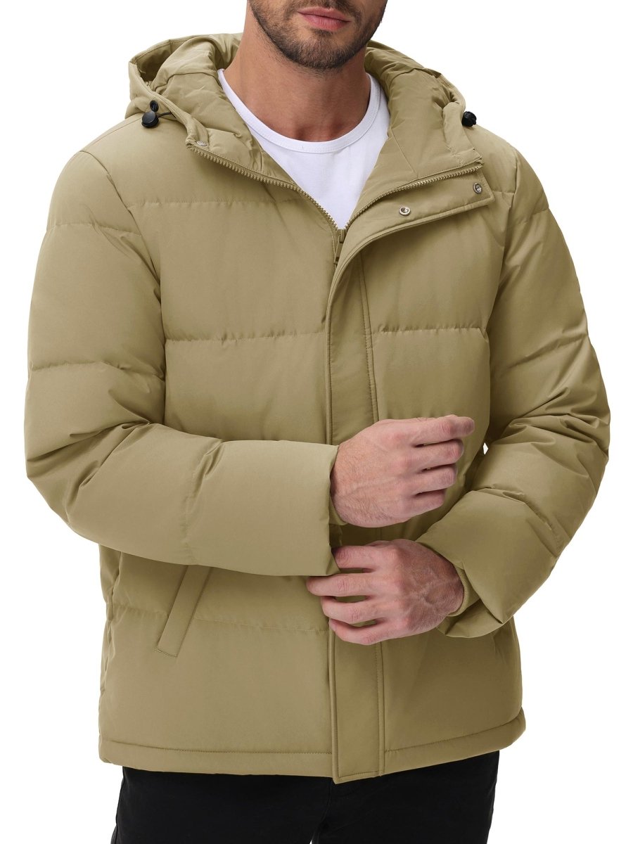 TACVASEN Khaki Men's Puffer Jacket Hooded Down Jacket