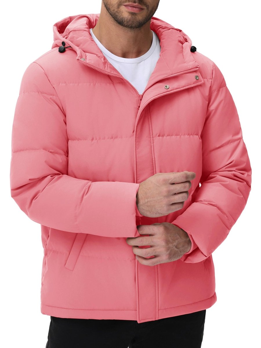 TACVASEN Grey Pink Men's Puffer Jacket Hooded Down Jacket