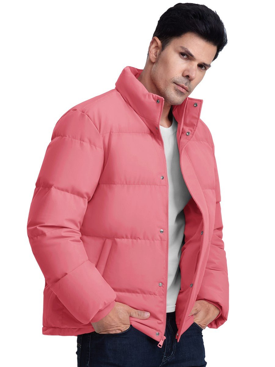 TACVASEN Grey Pink Men's Puffer Jacket Water Resistant Windproof Down Jackets