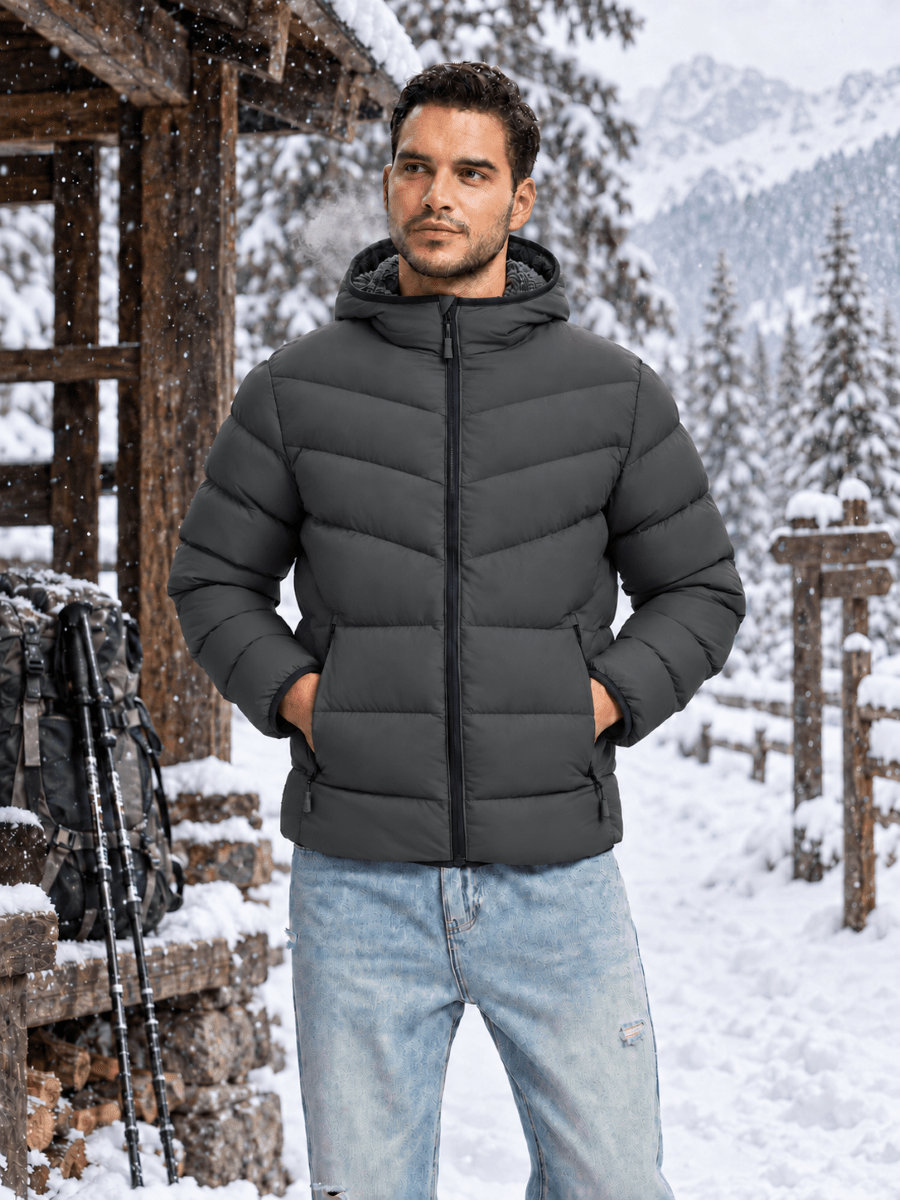 TACVASEN Dark Grey Men's Puffer Sherpa Lined Winter Jacket