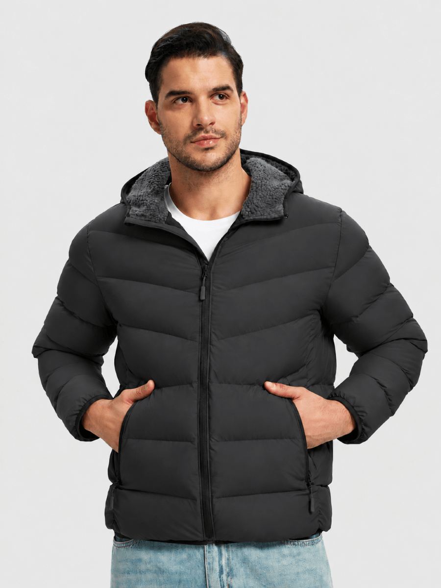 TACVASEN Black/Dark Grey Men's Puffer Sherpa Lined Winter Jacket