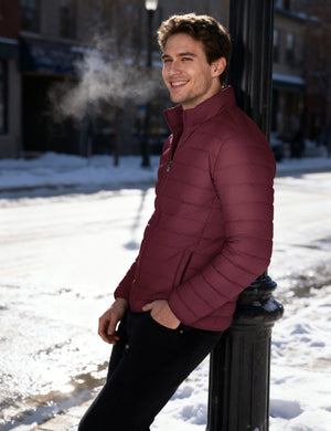 TACVASEN Wine Red Men's Puffer Water Repellent Windproof Insulated Jacket