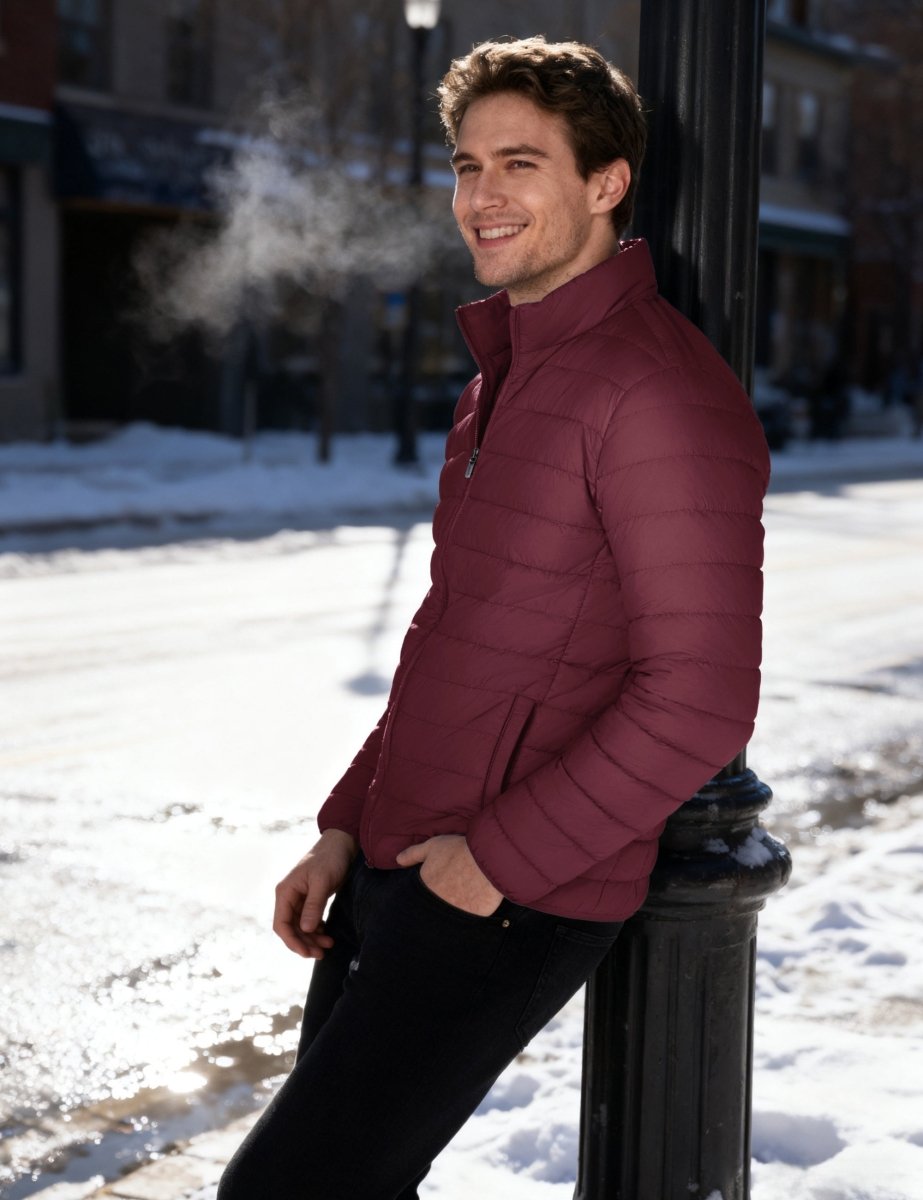 TACVASEN Wine Red Men's Puffer Water Repellent Windproof Insulated Jacket