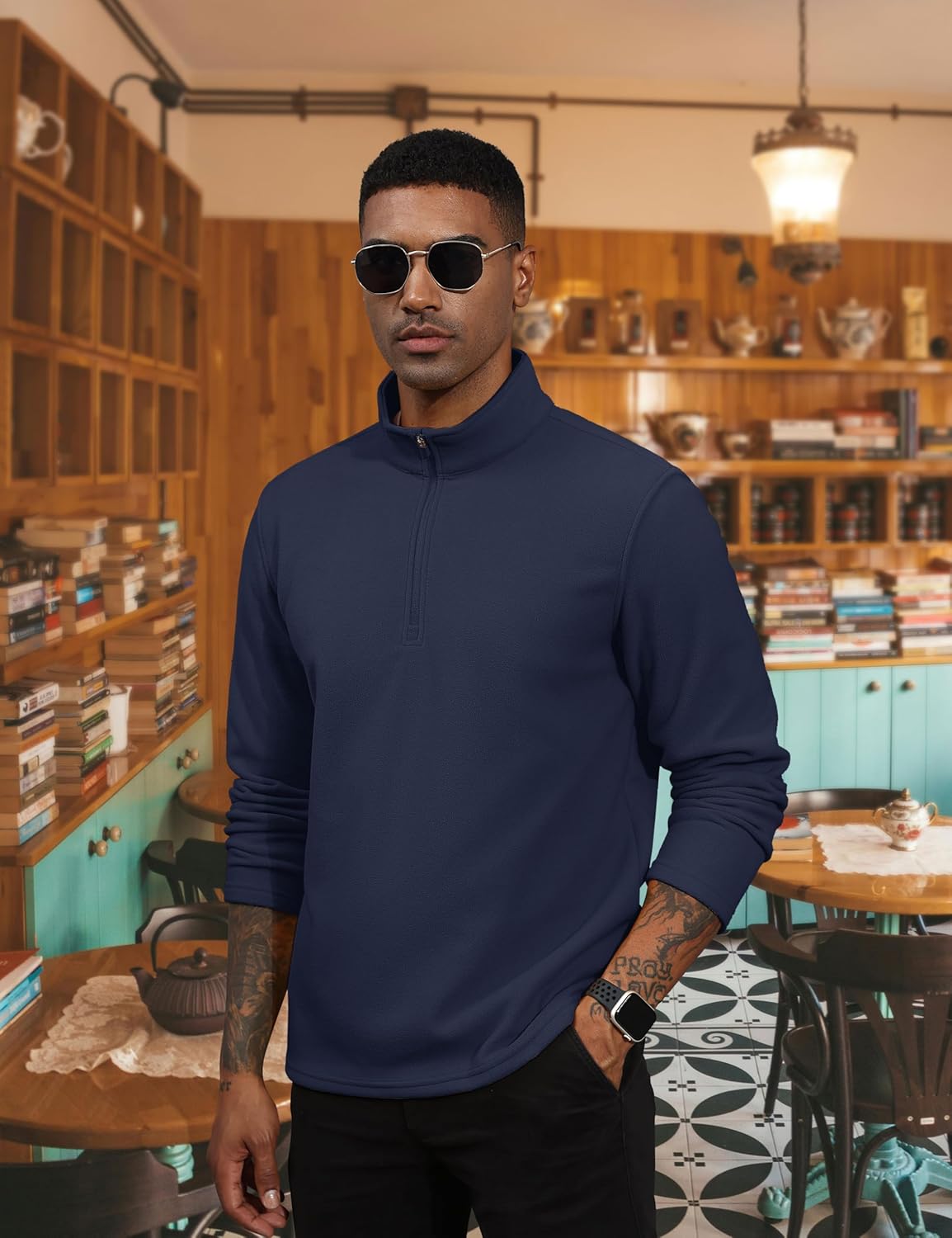 TACVASEN Dark Grey Men's Pullover Workout Fleece 1/4 Zip Uncw Vintage Sweatshirts