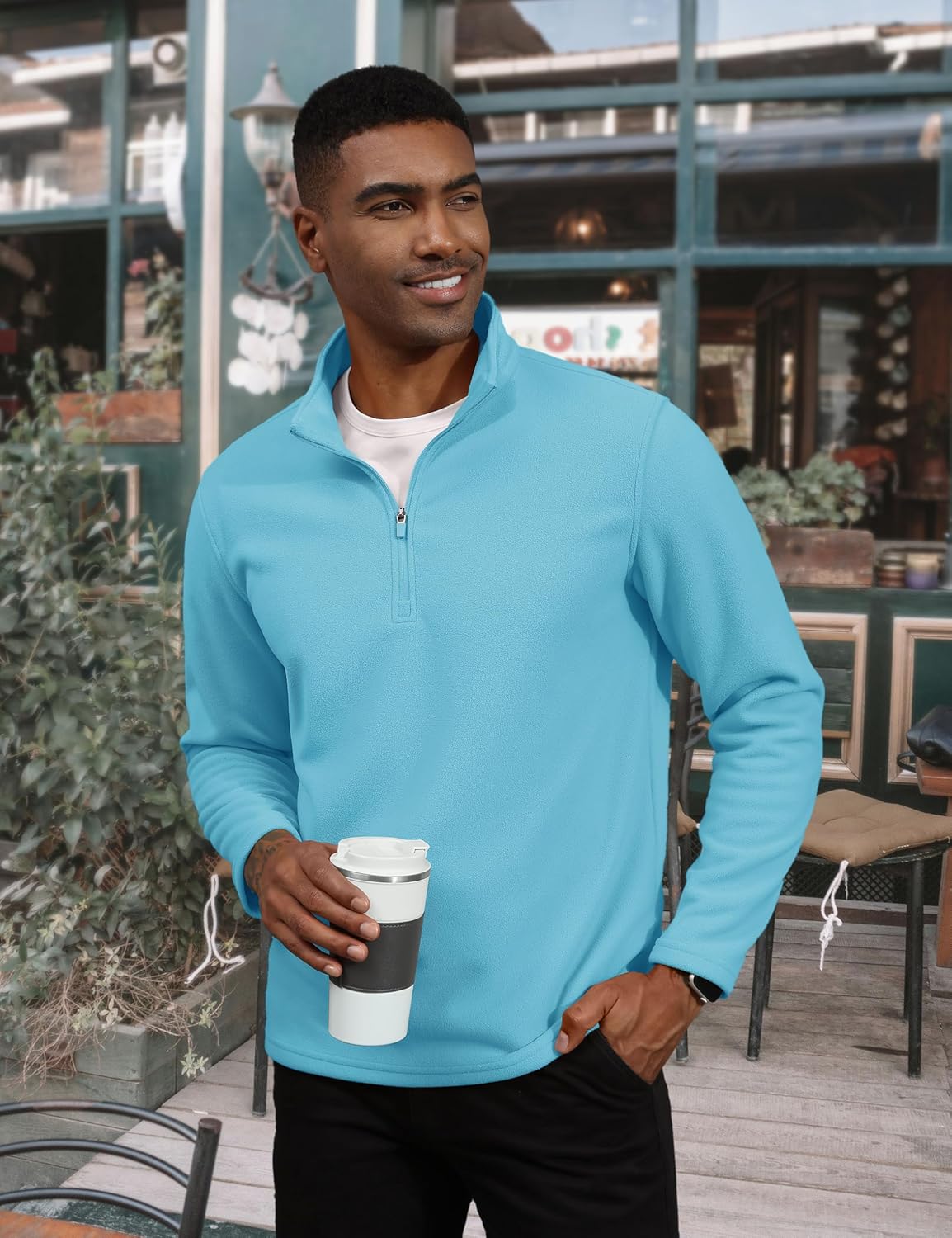 TACVASEN Aqua Blue Men's Pullover Workout Fleece 1/4 Zip Uncw Vintage Sweatshirts