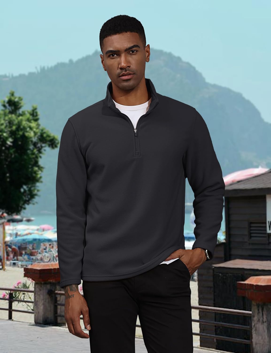 TACVASEN Black Men's Pullover Workout Fleece 1/4 Zip Uncw Vintage Sweatshirts