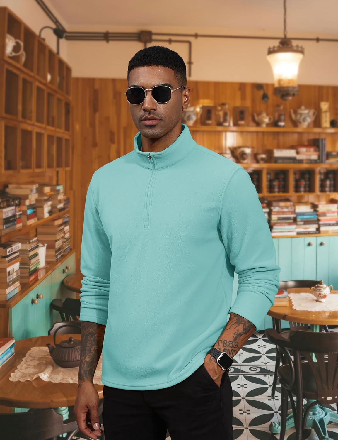 TACVASEN Grey Green Men's Pullover Workout Fleece 1/4 Zip Uncw Vintage Sweatshirts