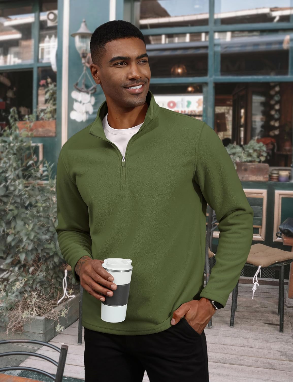 TACVASEN Army Green Men's Pullover Workout Fleece 1/4 Zip Uncw Vintage Sweatshirts