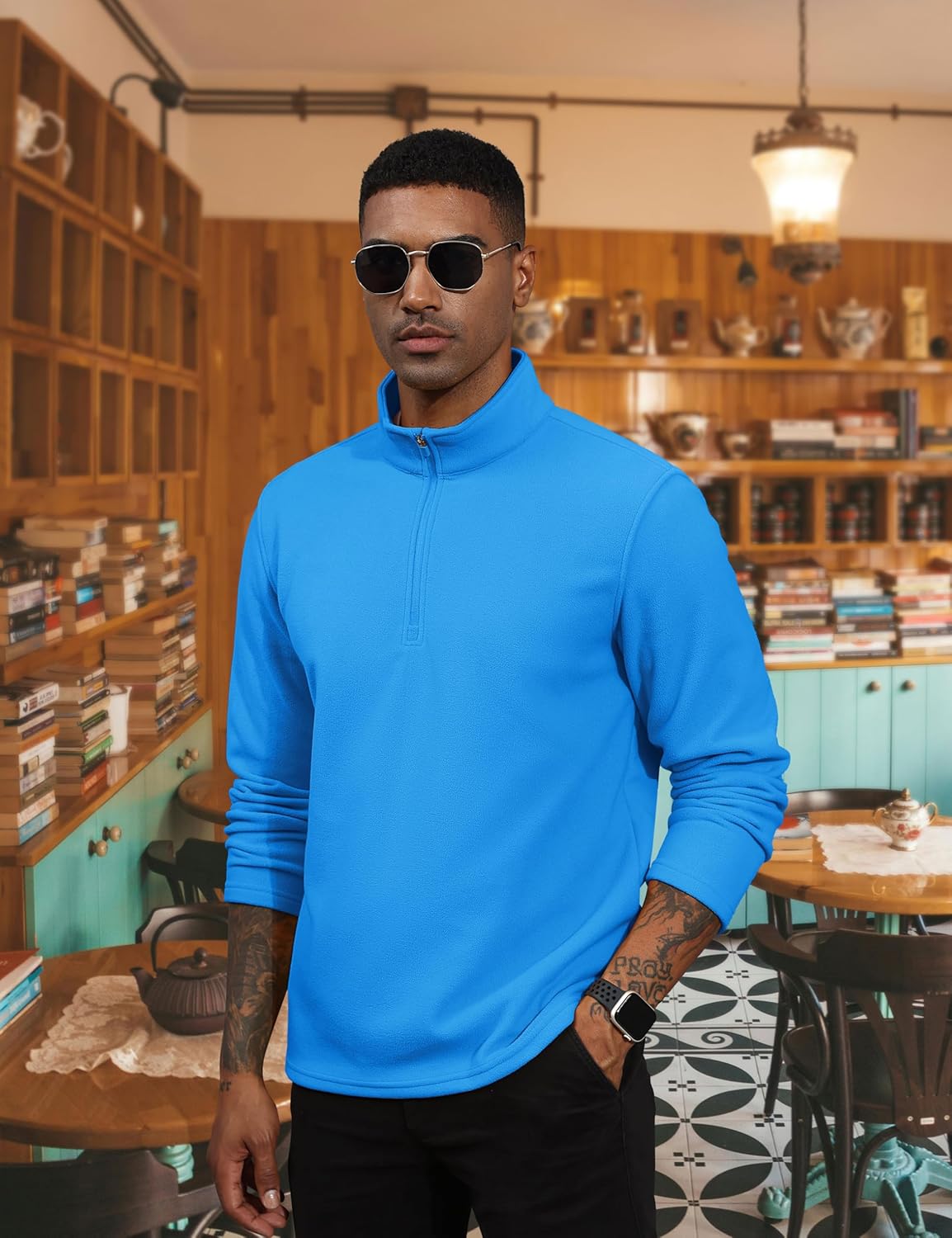 TACVASEN Azure Men's Pullover Workout Fleece 1/4 Zip Uncw Vintage Sweatshirts