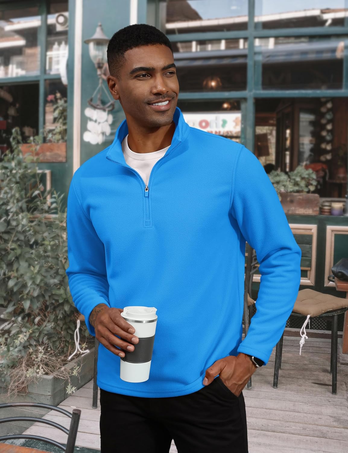 TACVASEN Azure Men's Pullover Workout Fleece 1/4 Zip Uncw Vintage Sweatshirts