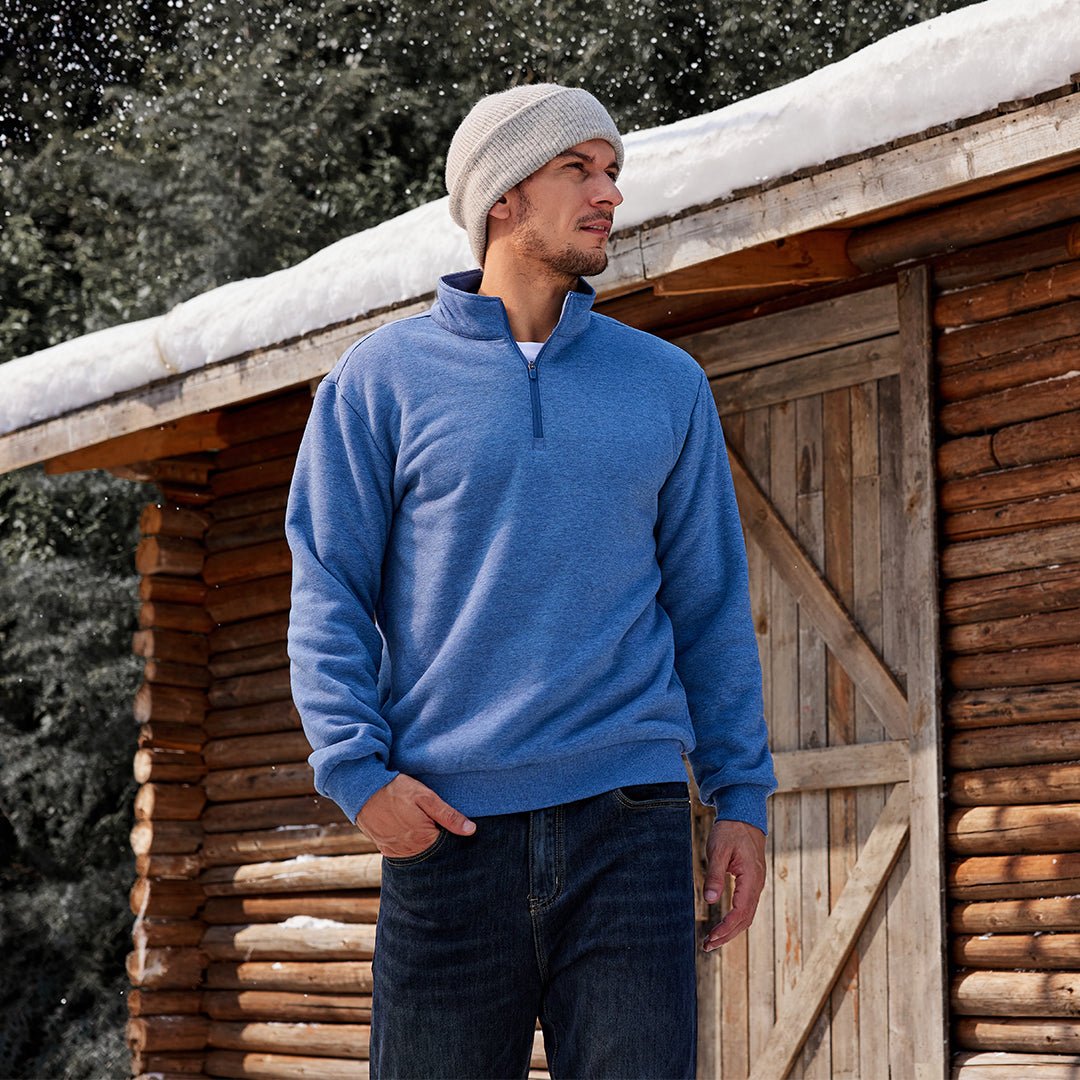 TACVASEN Grey Blue Men's Quarter Zip Fleece Pullover Warm Winter Sweatshirt