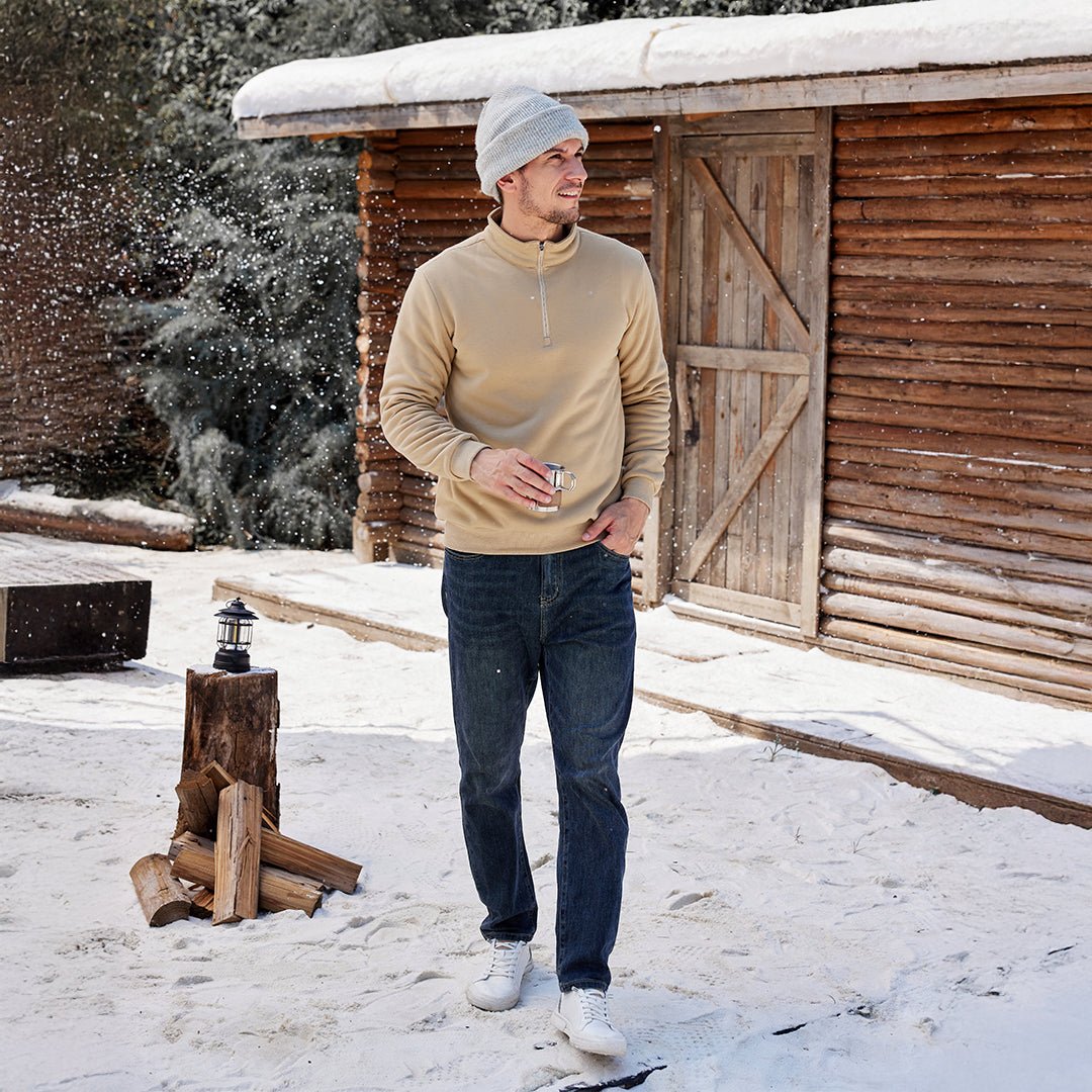 TACVASEN Khaki Men's Quarter Zip Fleece Pullover Warm Winter Sweatshirt