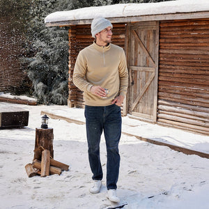 TACVASEN Khaki Men's Quarter Zip Fleece Pullover Warm Winter Sweatshirt