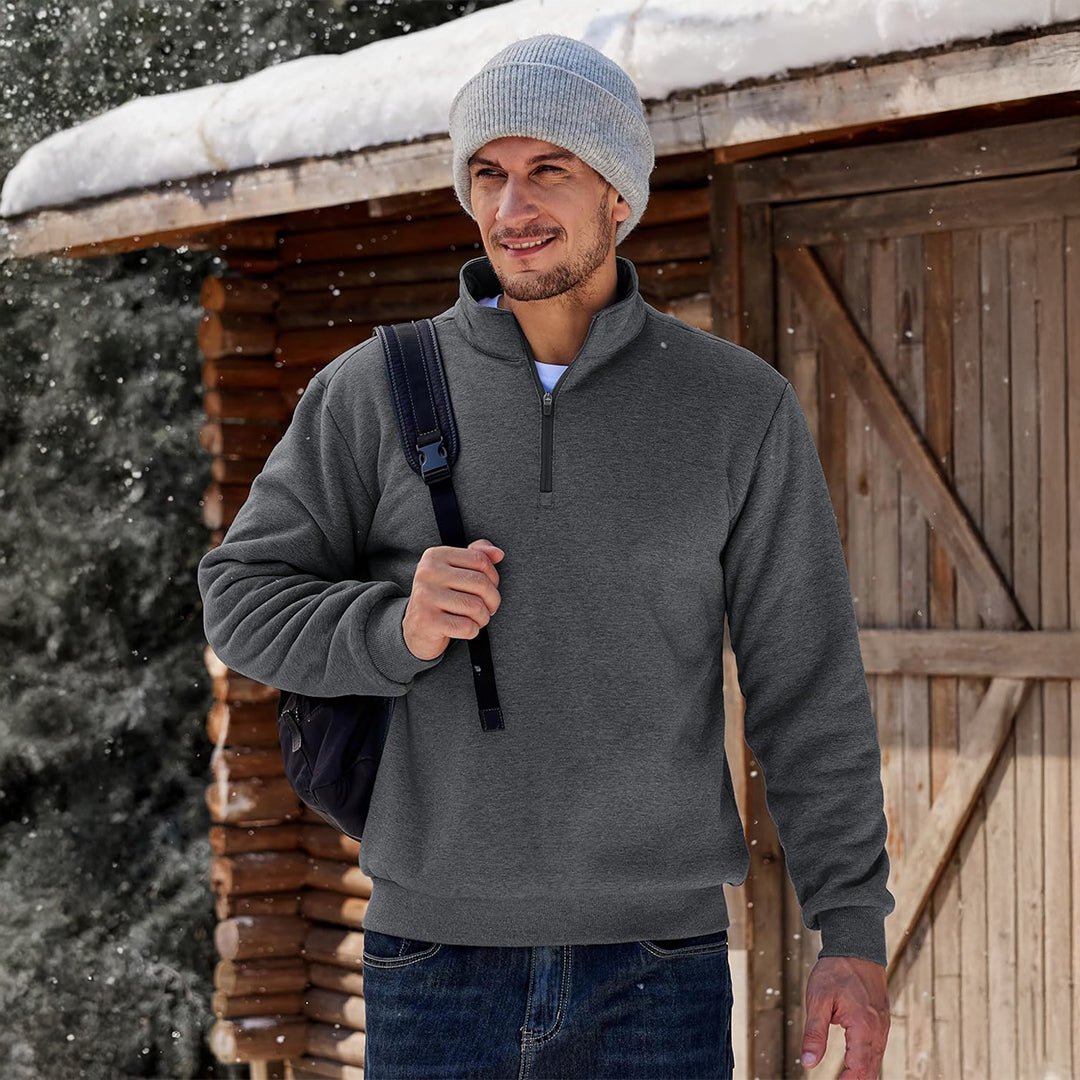 TACVASEN Dark Grey Men's Quarter Zip Fleece Pullover Warm Winter Sweatshirt