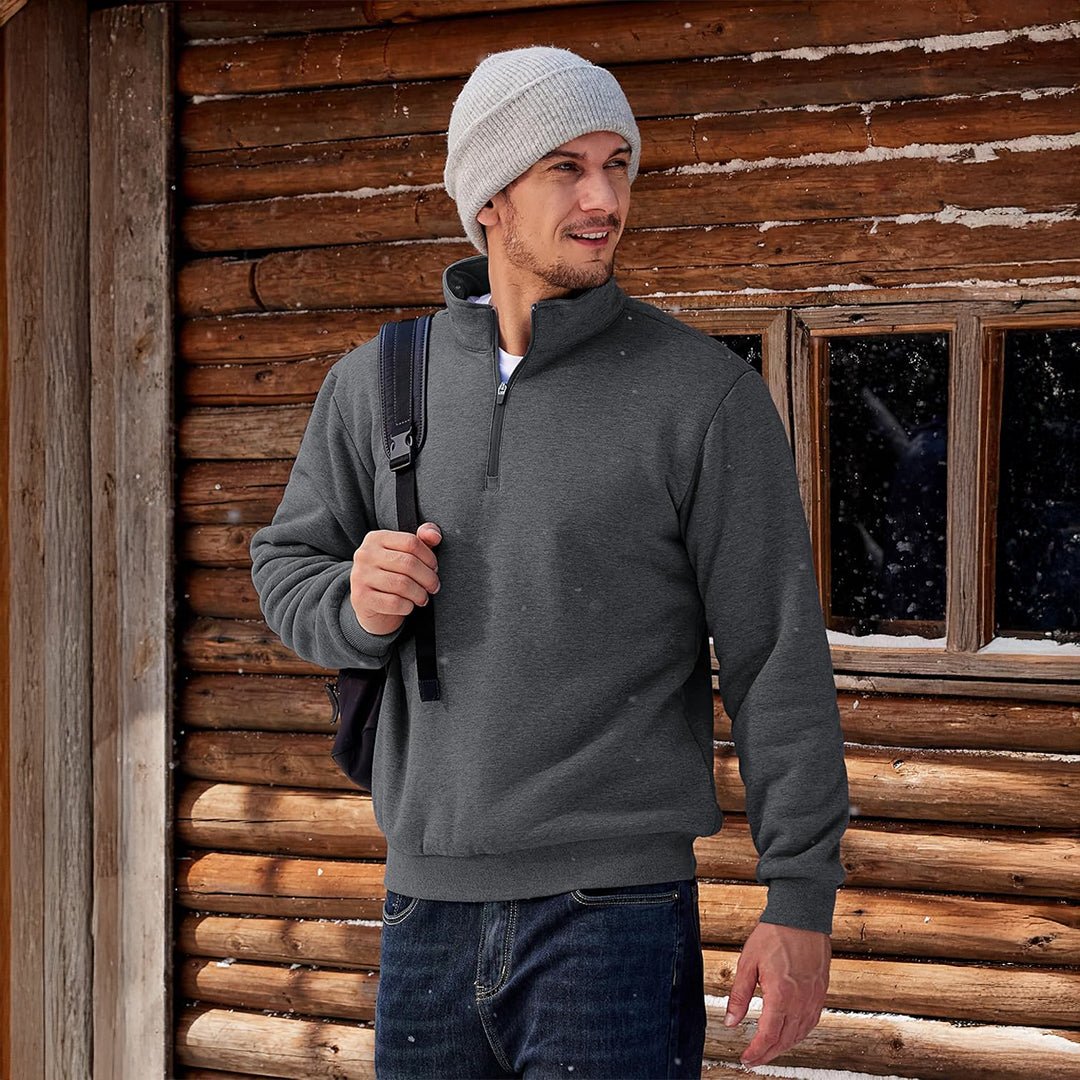 TACVASEN Dark Grey Men's Quarter Zip Fleece Pullover Warm Winter Sweatshirt