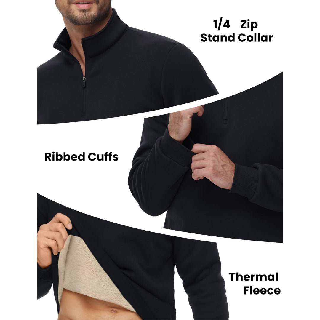 TACVASEN Black Men's Quarter Zip Fleece Pullover Warm Winter Sweatshirt