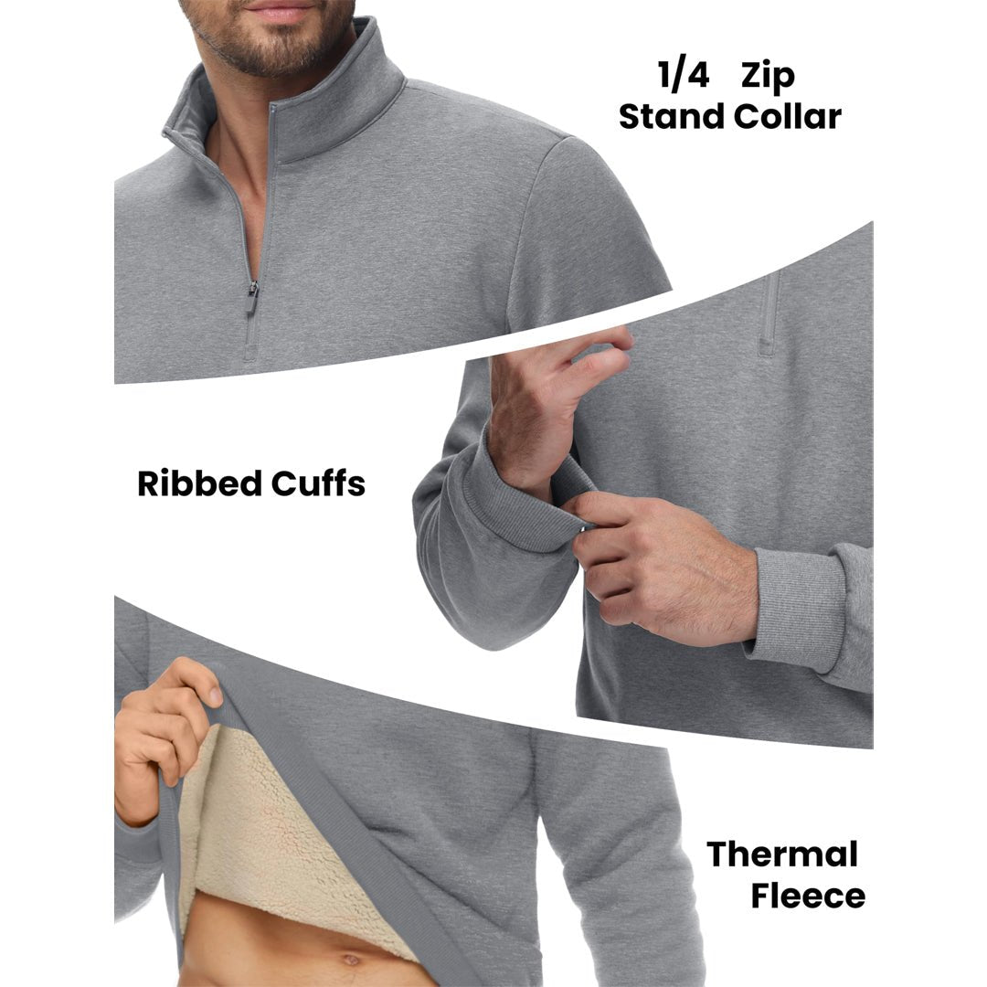 TACVASEN Light Grey Men's Quarter Zip Fleece Pullover Warm Winter Sweatshirt