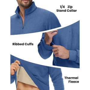 TACVASEN Grey Blue Men's Quarter Zip Fleece Pullover Warm Winter Sweatshirt