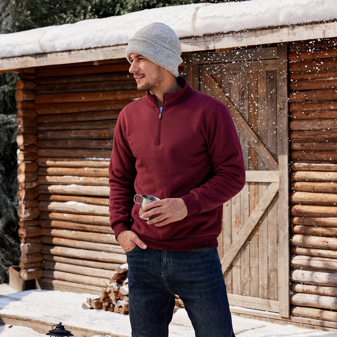 TACVASEN Wine Men's Quarter Zip Fleece Pullover Warm Winter Sweatshirt