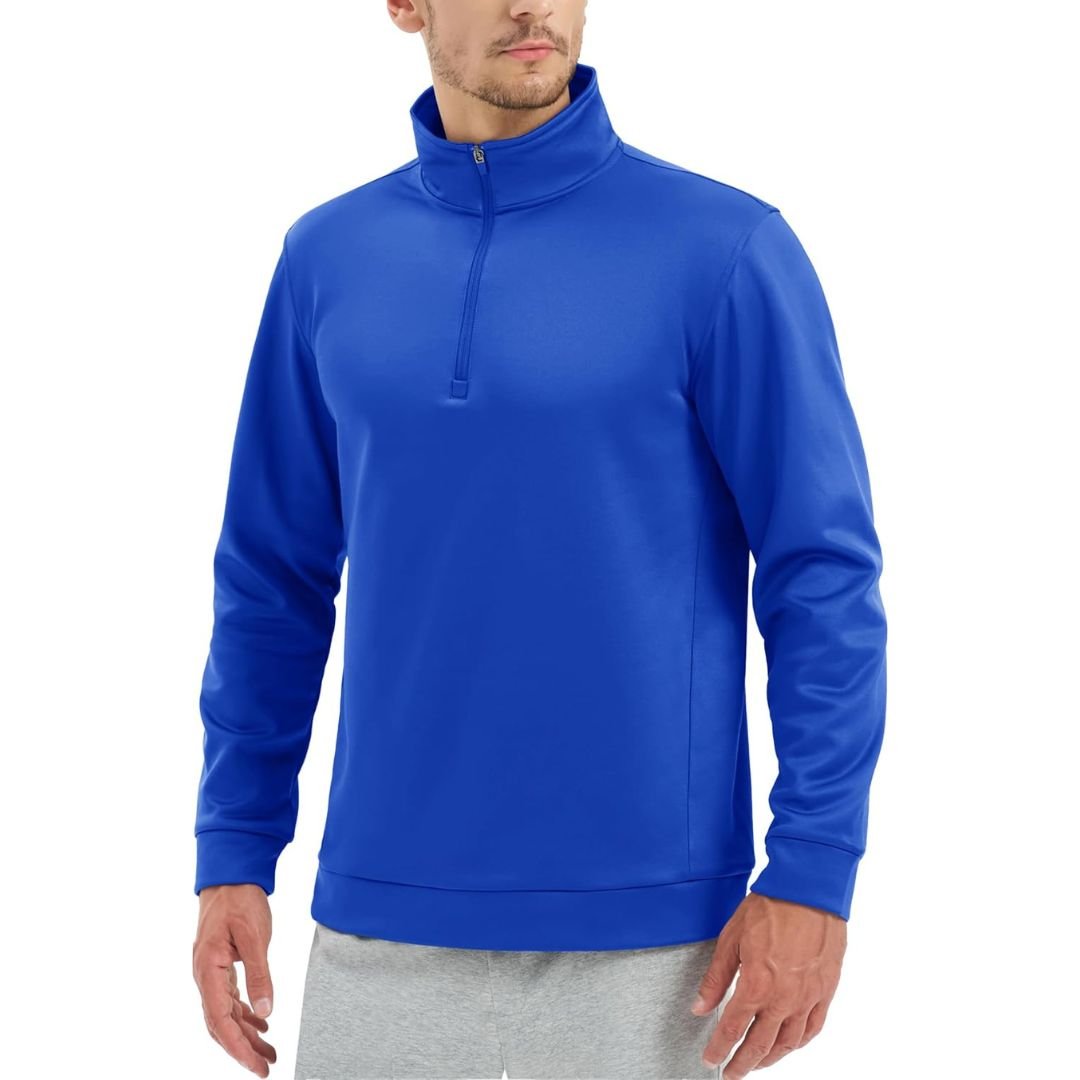 TACVASEN Blue Men's Quarter Zip Pullover Sweatshirts Lightweight Fleece Lined